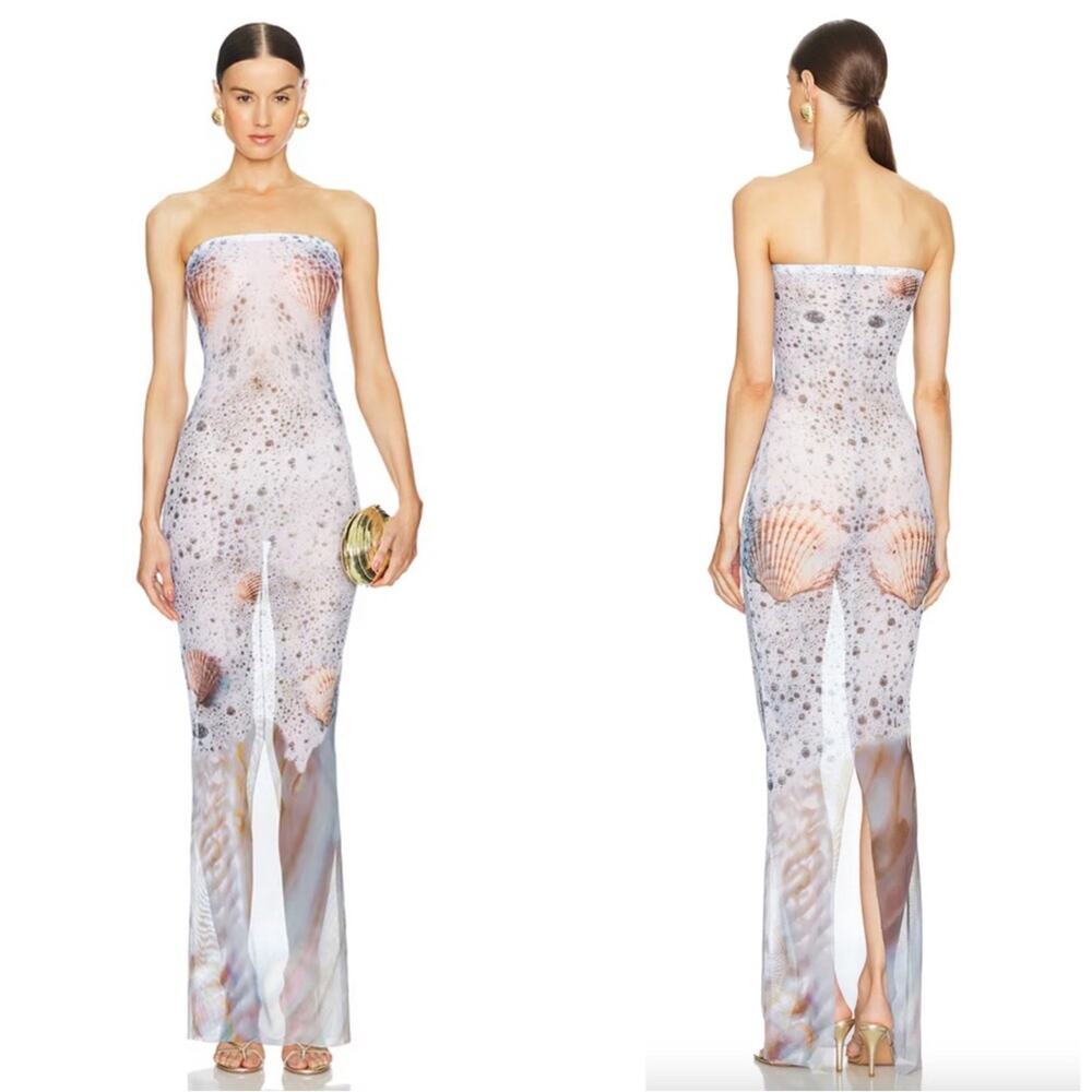 DI PETSA Sea Foam Strapless Printed Mesh Maxi Dress Size XL